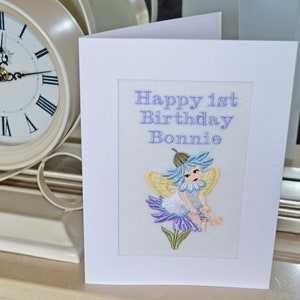 A New Machine Embroidered Hand Finished Birthday Card Fairy.Add A Christian Name. image 1