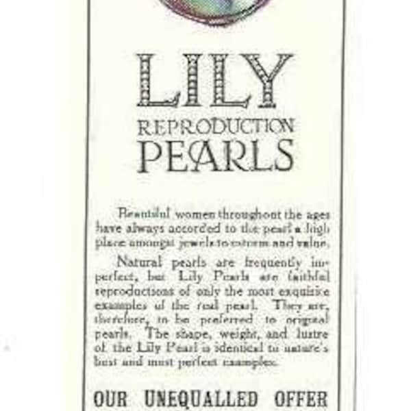 Vintage  Advertisment  for 1922 - Lily Pearl and Jewellery Hatton Garden London.