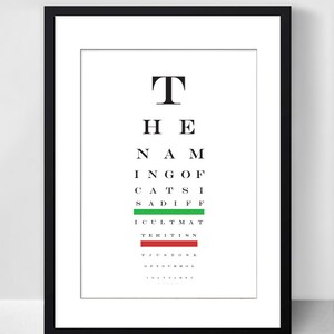 The naming of cats poster, A2 Eye test poster printable, Instant digital download - white modern print - T. S. Eliot - poem poster