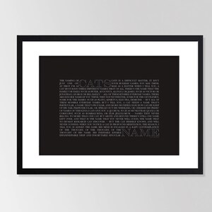 The naming of cats full poem poster, A2 poster printable, Instant digital download - black modern print - T. S. Eliot - cats poem cats