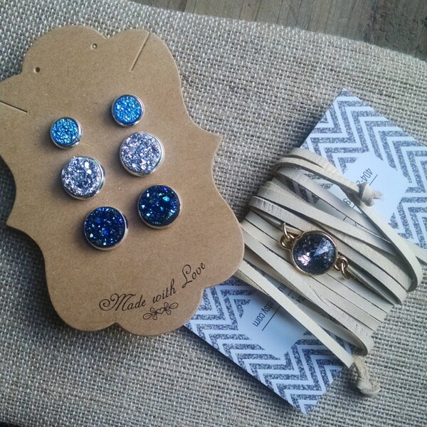 Druzy Earring Set, Earring Gift Set, Druzy Stud Earrings