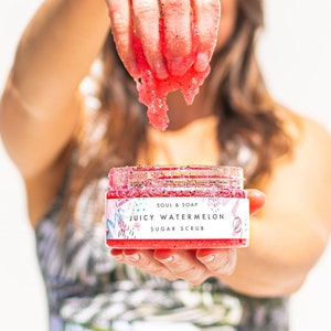 Watermelon Body Sugar Scrub Gift Shower Gel Body Wash Foaming Shaving Beauty Gift For Her Eco Bath Sls Free Natural Exfoliating Skincare