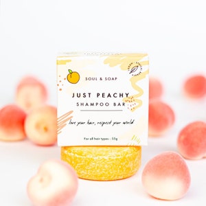 Just Peachy Shampoo Bar para todo tipo de cabello Cuidado del cabello ecológico Champú sostenible Sin SLS Sin plástico Sin aceite de palma Natural