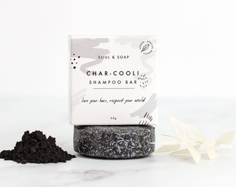 Char-Cool Shampoo Bar Plastic SLS Free Ethical Beauty Sustainable Natural Zero Waste Vegan Oily Hair Cruelty Free Travel Beauty Charcoal