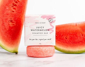 Juicy Watermelon Solid Shampoo Bar and Conditioner Plastic SLS Free Ethical Beauty Sustainable Natural Zero Waste Stocking Filler Eco