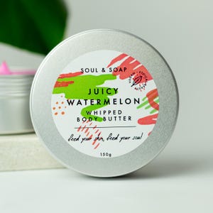 Juicy Watermelon Whipped Body Butter 150ml - Vegan Skin Moisturising Shea and Cocoa Butter Plastic Free Eco Cruelty Free Natural Dry Skin