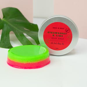 Strawberry & Lime Jelly Soap - Gift Fun Artisan Handmade Vegan Scented Gift For Her Self Care Natural Bath Bubbles Foam Fun Body Wash