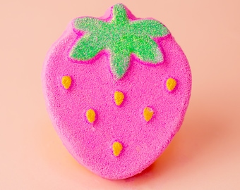 Strawberry Bath Bomb Birthday Gift Idea Handmade Vegan SLS Free Moisturising Valentines Natural Fizzers Scented Beauty