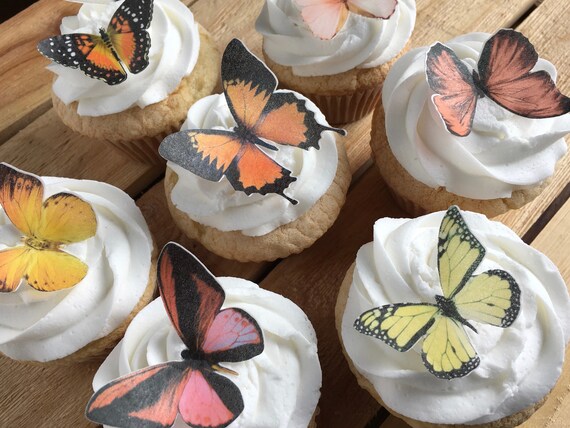 Orange Peach Yellow Butterfly Cake Or Cupcake Toppers 30 Etsy