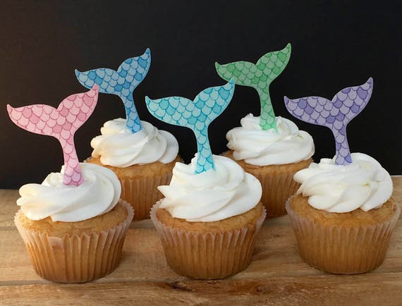 Mermaid Tail Under the Sea Party Cupcake toppers, Birthday Cake Decorations, wafer paper, Please Read Item Details Il_570xn