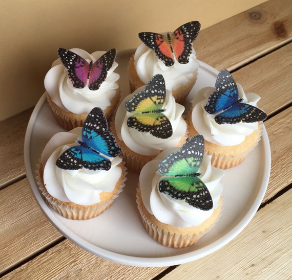Rainbow Butterflies Cupcake Toppers 24 Butterfly Cake Etsy
