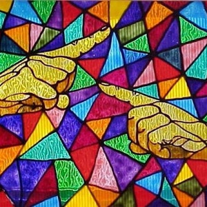 Amerikanische Gebärdensprache handbemalt Glasmalerei &quot;Kirche Zeichen&quot; 8 x 10&quot; gerahmt Lexan