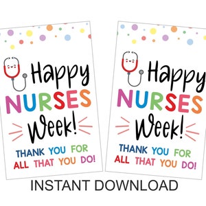 Colorful Nurses Week gift tag printable / Nurse Week gift tag printable / Nurse appreciation week tag / Nurse appreciation gift / PDF