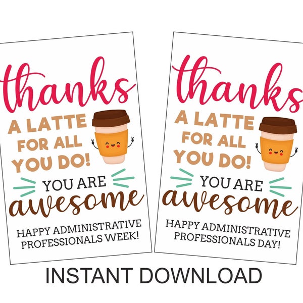 Administrative Professional Day Coffee tag printable /  Administrative Professional Week Coffee tag / Admin Assistant gift / 2 DESIGNS / PDF