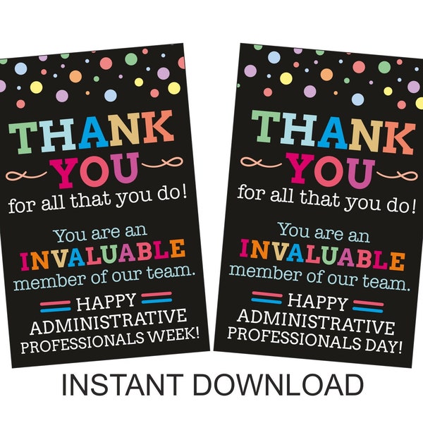 Administrative Professionals Week thank you tag printable /  Administrative Professional Day gifts / Professionals day gift / 2 DESIGNS  PDF