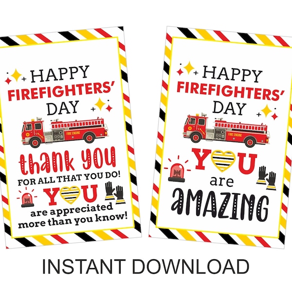 Firefighter Day gift tags printable / Firefighter appreciation tags / Firefighter thank you tag / Firefighter tags / gifts / 2 DESIGNS / PDF