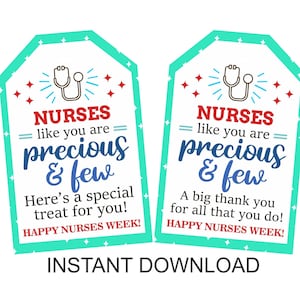 Nurse Week treat tags printable / Nurses Week appreciation tag / Nurses Week tags / Nurse week gifts / Nurses week gift tags / 2 DESIGNS PDF