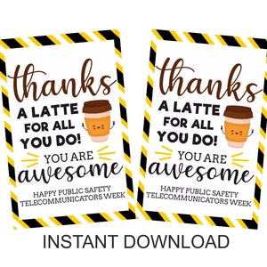 Telecommunicator Coffee Gift Tag Printable / Dispatcher Thank You Tag ...