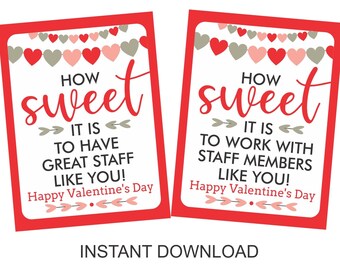 Printable Valentine Staff appreciation tags / Valentine staff tags / Valentine staff gift tags / Valentine tags for staff members 2 DESIGNS