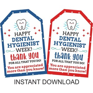 Etiqueta de agradecimento da Semana do Higienista Dental para impressão / Etiquetas da Semana do Higienista Dental / Etiquetas de presente de agradecimento ao Higienista Dental / 2 CORES / PDF