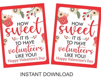 Valentine Volunteer tags printable / Printable Valentine Volunteer appreciation tags / Printable Valentine Volunteer appreciation gift tag