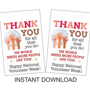 Volunteer Week Tag Printable / Volunteer Thank You Tag / Volunteer Week ...