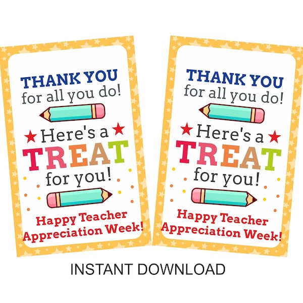 Teacher appreciation week treat tags printable / Teacher appreciation week treat tag / Chocolate tag / Teacher appreciation candy tags / PDF