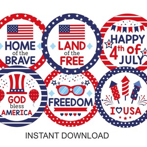 Fourth of July cupcake toppers printable / 4th of July cupcake toppers / Patriotic cupcake toppers / Red White and blue cupcake toppers PDF