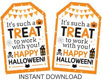 Printable Halloween treat tags / Halloween appreciation tag / Treat to work with you tag / Halloween coworker gift tag PDF / Halloween tags