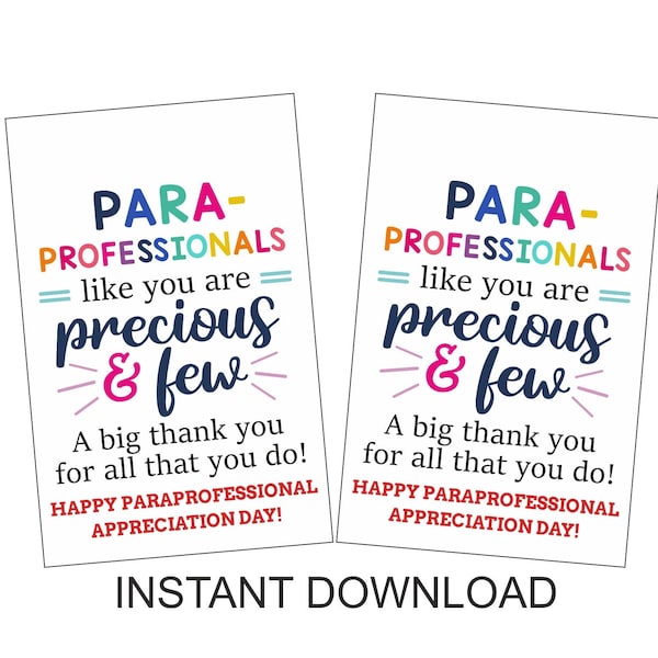 Paraprofessional Day gift tag printable / Paraprofessionals thank you tag / Paraprofessional appreciation gifts / Paraprofessionals day PDF