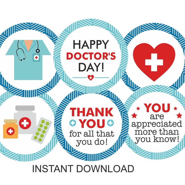 Doctor Cupcake toppers printable / Medical Cupcake toppers / Nurse Cupcake toppers / Doctor's Day cupcake toppers / Doctor appreciation PDF