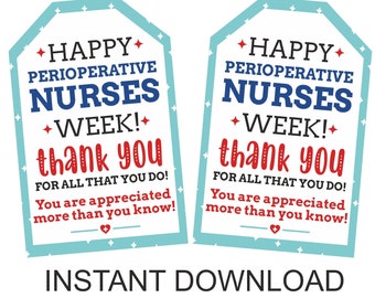 Perioperative Nurse Week tags printable / Perioperative nurses week gift tag / Perioperative nurse appreciation tags Periop Nurse gifts PDF