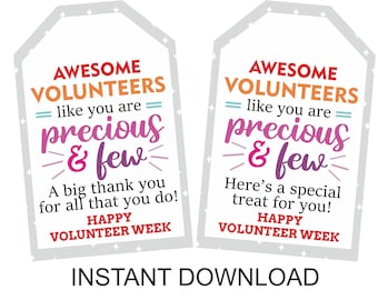 Volunteer Week treat tag printable /  Volunteer thank you gift / Volunteer week gift tag / Volunteer gift tag Appreciation / 2 DESIGNS / PDF