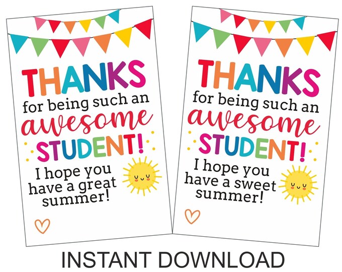Last Day of School Gift Tags for Students Printable / End of Year Gifts ...