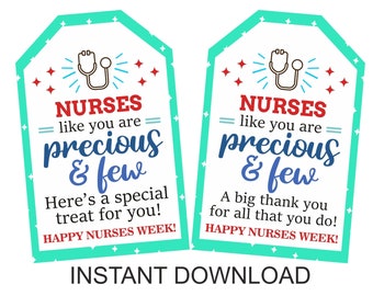 Nurse Week treat tags printable / Nurses Week appreciation tag / Nurses Week tags / Nurse week gifts / Nurses week gift tags / 2 DESIGNS PDF