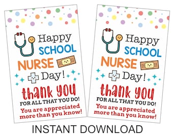 School Nurse appreciation tag printable / School Nurse gift / School Nurse day / School Nurse Week School nurse gifts / thank you tag PDF