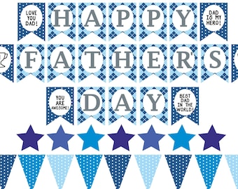 Printable Happy Father's Day banner / Happy Father's Day bunting printable / Happy Father's Day garland / Blue Father's Day banner PDF