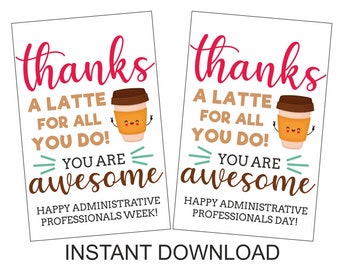 Administrative Professional Day Coffee tag printable /  Administrative Professional Week Coffee tag / Admin Assistant gift / 2 DESIGNS / PDF