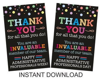 Administrative Professionals Week thank you tag printable /  Administrative Professional Day gifts / Professionals day gift / 2 DESIGNS  PDF