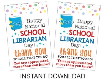 School Librarian appreciation tag printable / School Librarian gift / School Library day / School Library Week School Librarian day tag PDF