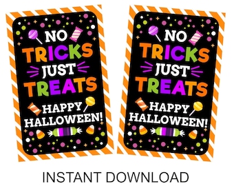 Halloween gift tags printable / Halloween treat tags / No tricks just treats tag printable / Halloween favor tags / Halloween tags for kids