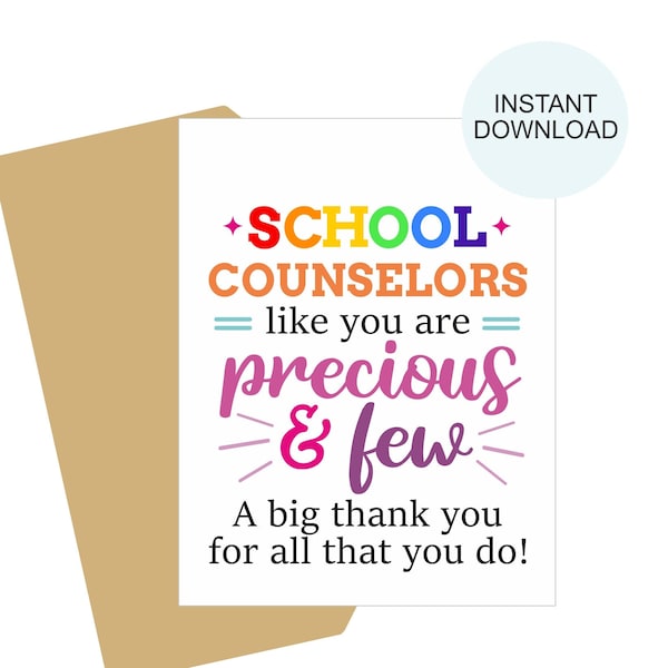 School Counselor Appreciation card printable / School Counselor card / School Counselor gifts / School Counseling Week card / 2 COLORS / PDF