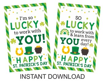 Utskrivbar etikett för uppskattning av St Patricks dag-kollegor / Lyckan att få jobba med dig-etikett / St Patricks-kollegor / St Patricks arbetsetikett / 2 DESIGN