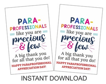 Paraprofessional Day gift tag printable / Paraprofessionals thank you tag / Paraprofessional appreciation gifts / Paraprofessionals day PDF