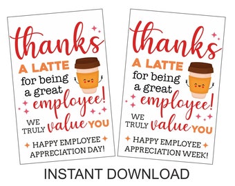 Employee Appreciation Day Coffee tag printable / Employee Appreciation Week Coffee tag / Employee Appreciation thank you / 2 DESIGNS / PDF