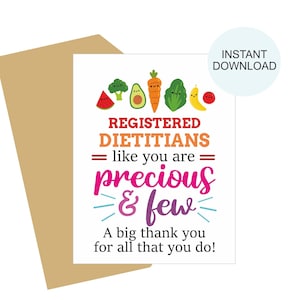 Carte journalière de la diététiste à imprimer / Carte de la diététiste / Cadeaux diététistes / Cadeaux diététistes / Carte RD / PDF