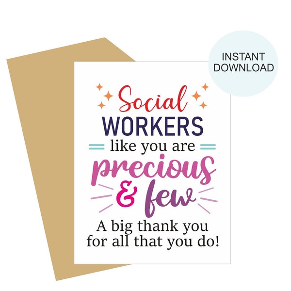 Social Worker appreciation card printable / Social Worker card / Social Worker thank you card / Social Worker appreciation gift / PDF