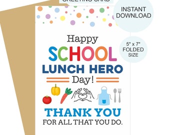 School Lunch hero day card printable / School Lunch hero day thank you card / School Lunch hero card / School Lunch lady card / Lunch ladies