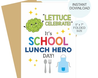 Cute School Lunch hero day card printable / School Lunch hero card / School Lunch lady card / School Lunch hero day gifts / PDF