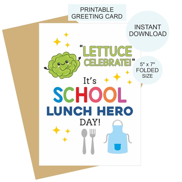 Cute School Lunch hero day card printable / School Lunch hero card / School Lunch lady card / School Lunch hero day gifts / PDF